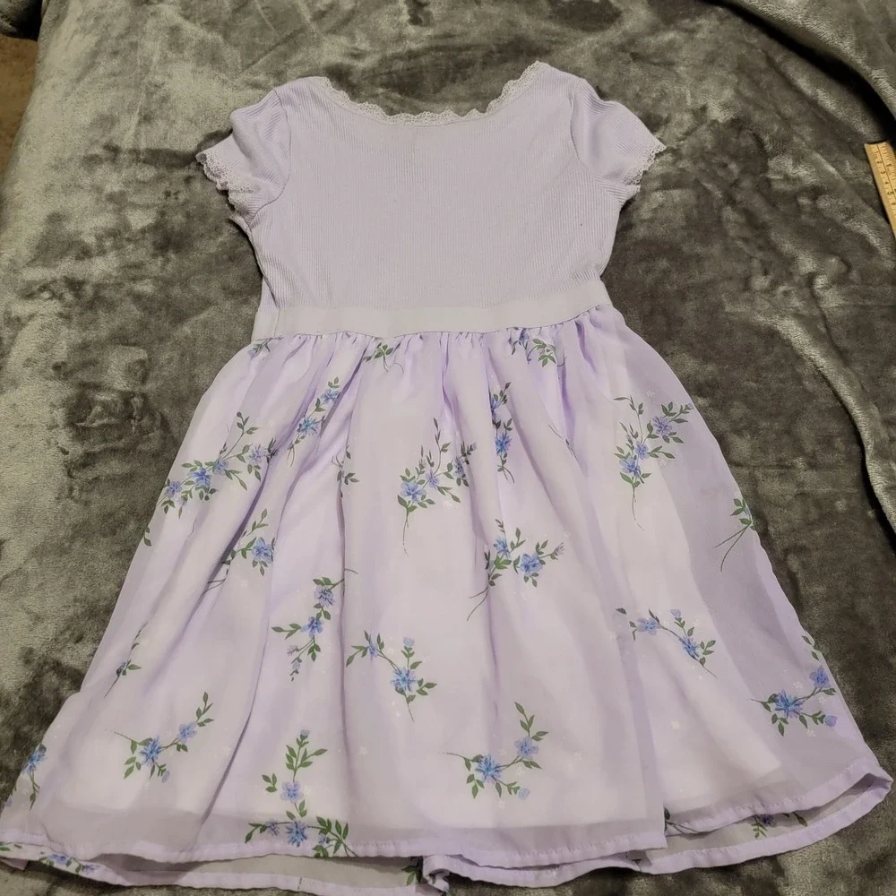 The Children's Place Skater Dress Girls 5/6 Purple Excellent Floral Lace Ribbed